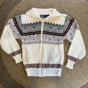 White vintage 80s zip-up Nordic pattern sweater cardigan by Blair size Large zip
